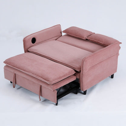 Canapé-lit multifonctionnel en tissu rayé rose de 65,74 pouces, accoudoirs et dossiers réglables