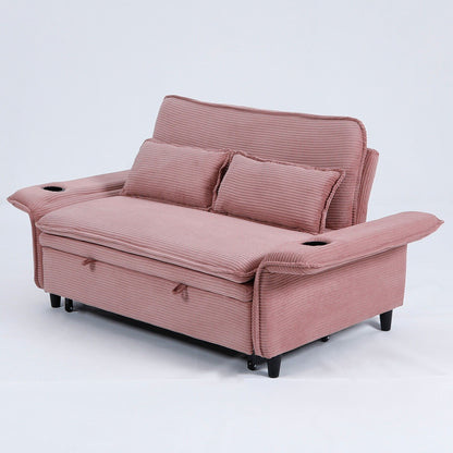 Canapé-lit multifonctionnel en tissu rayé rose de 65,74 pouces, accoudoirs et dossiers réglables