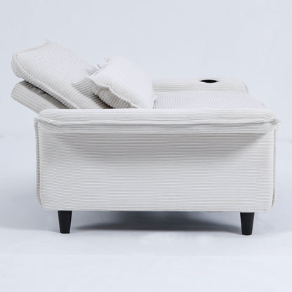 Canapé-lit multifonctionnel en tissu rayé rose de 65,74 pouces, accoudoirs et dossiers réglables