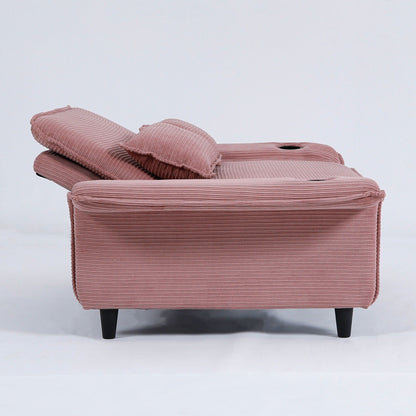 Canapé-lit multifonctionnel en tissu rayé rose de 65,74 pouces, accoudoirs et dossiers réglables