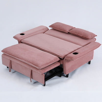 Canapé-lit multifonctionnel en tissu rayé rose de 65,74 pouces, accoudoirs et dossiers réglables