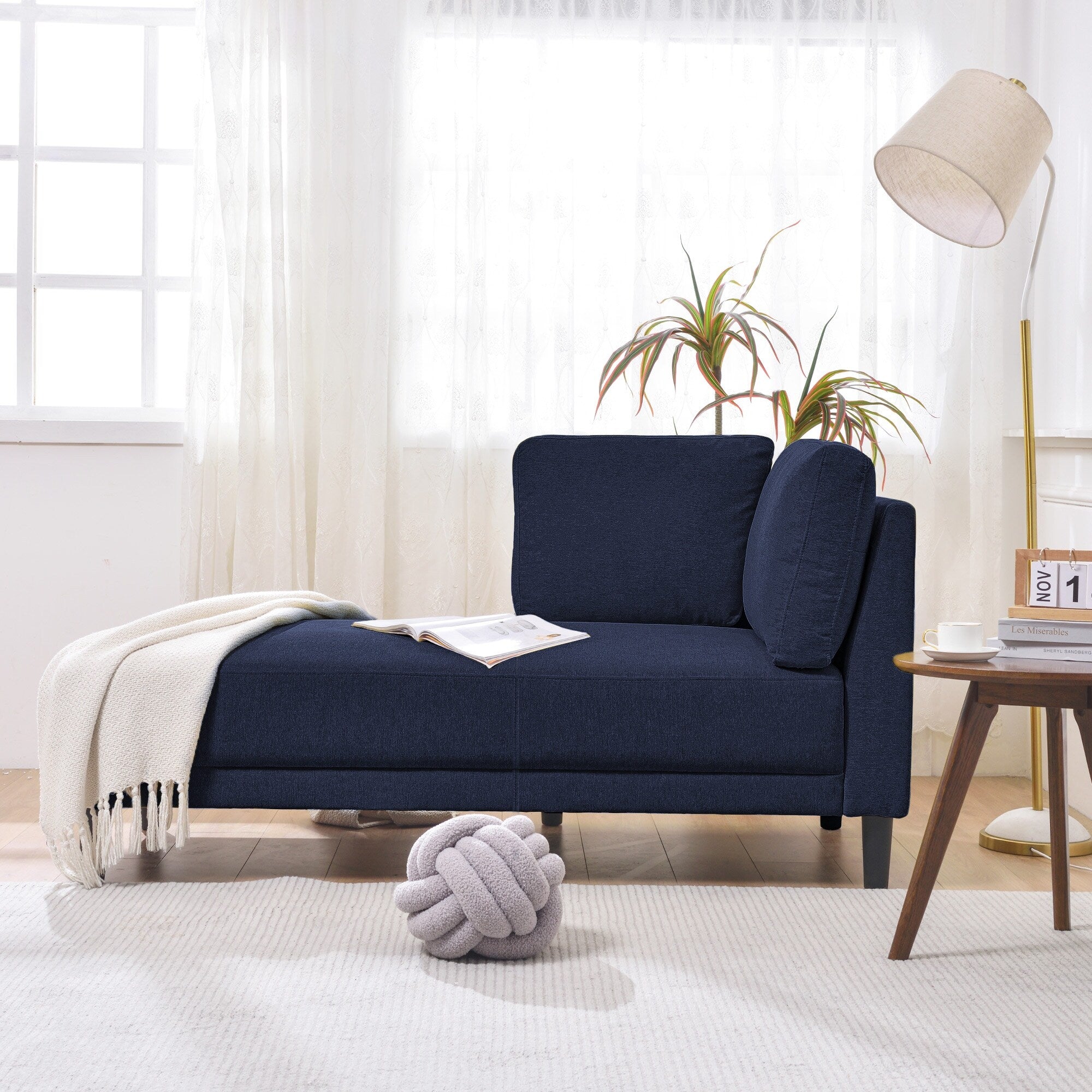 Chaise longue d'angle moderne en lin avec coussins amovibles, canapé-lit, canapé de loisirs, chaise longue rembourrée
