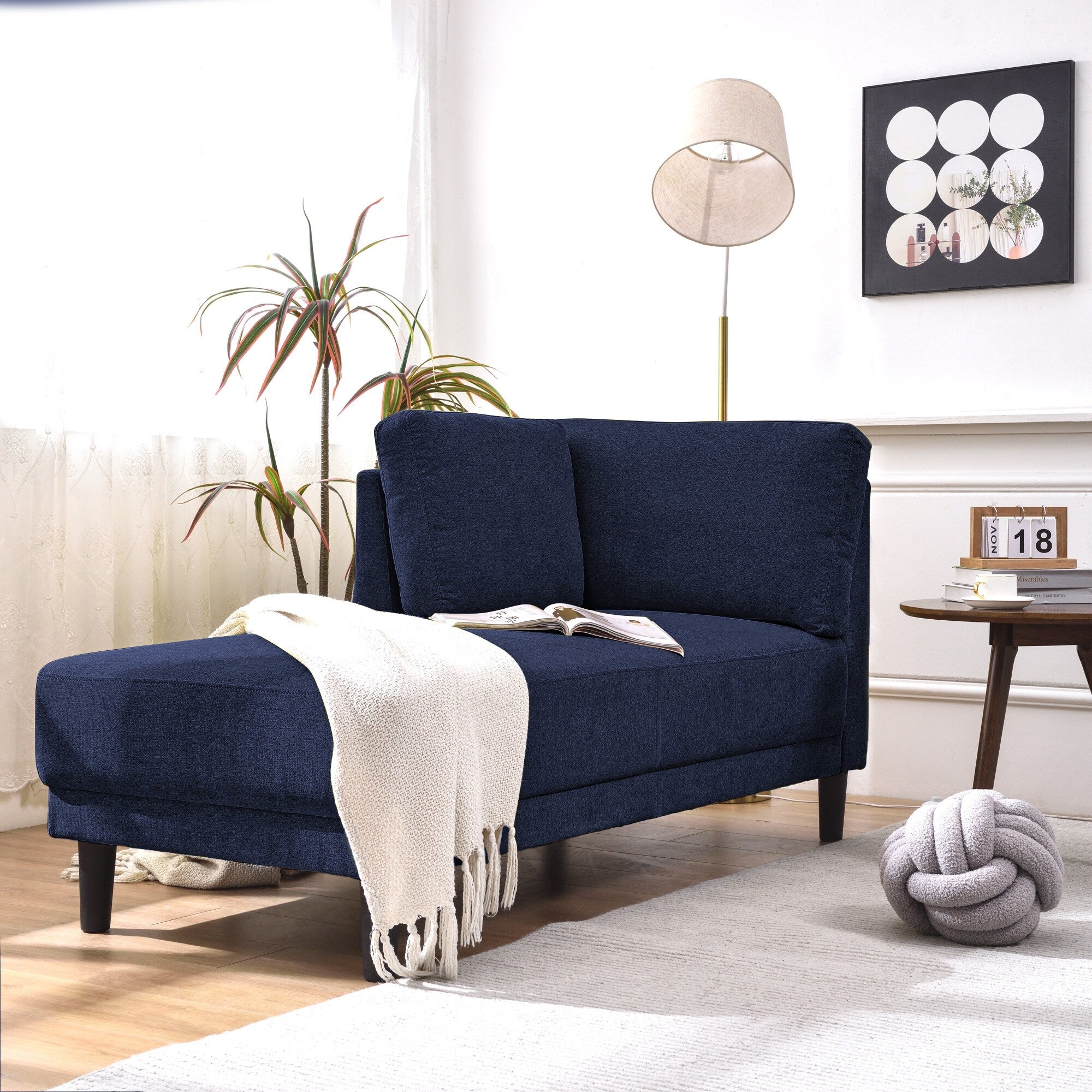 Chaise longue d'angle moderne en lin avec coussins amovibles, canapé-lit, canapé de loisirs, chaise longue rembourrée