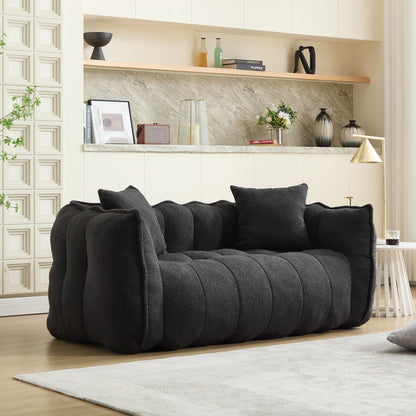 Fauteuil poire en chenille noire de 66 pouces pour deux personnes, canapé inclinable carré en mousse haute résilience pour jeux, lecture, télévision