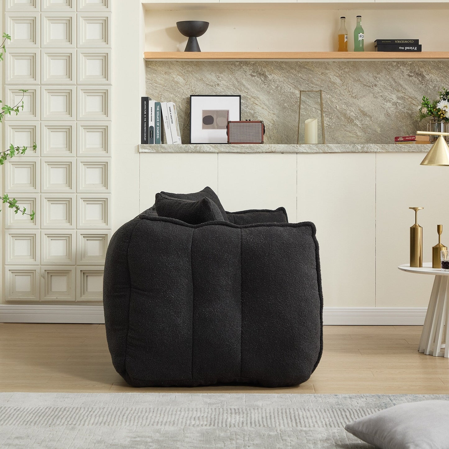 Fauteuil poire en chenille noire de 66 pouces pour deux personnes, canapé inclinable carré en mousse haute résilience pour jeux, lecture, télévision
