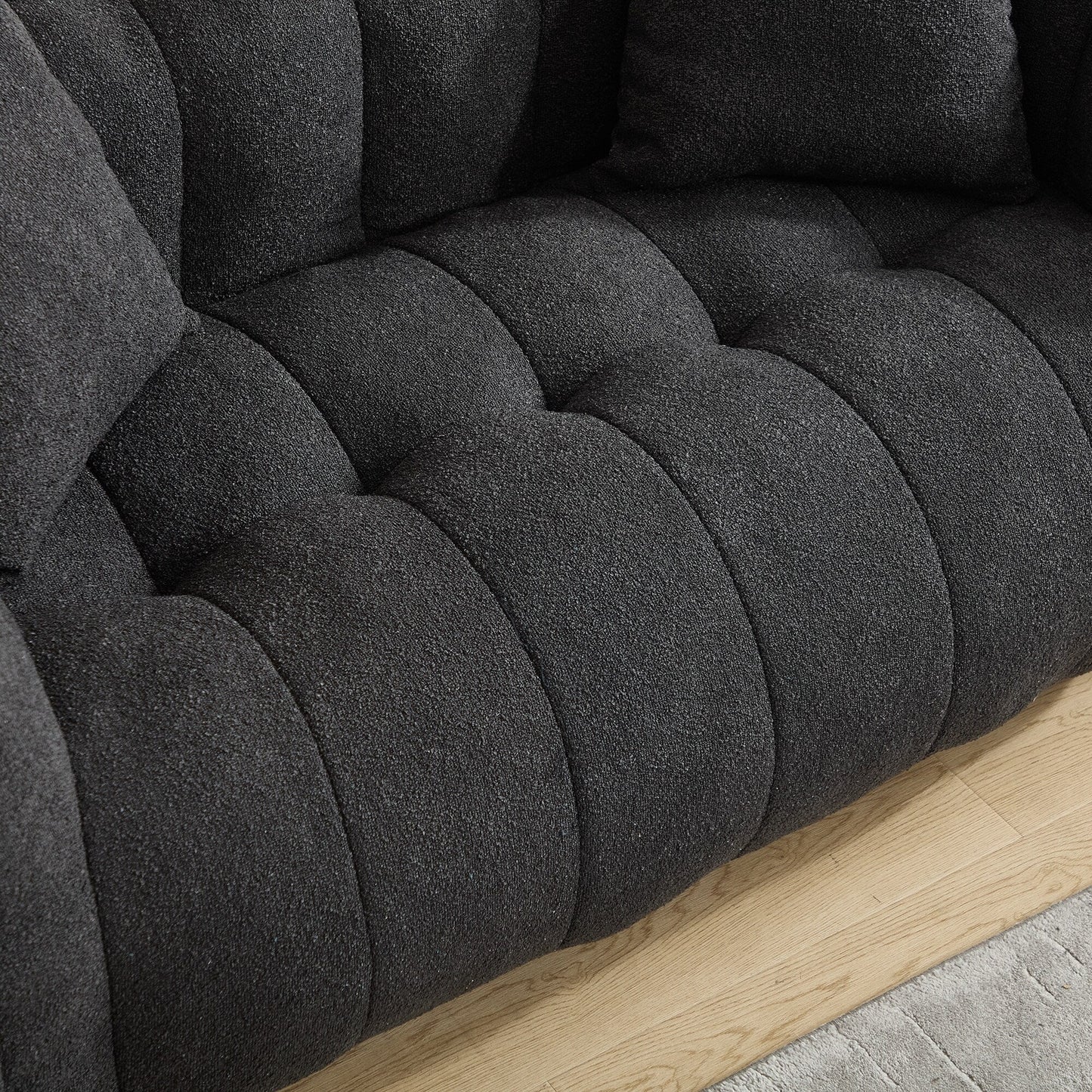 Fauteuil poire en chenille noire de 66 pouces pour deux personnes, canapé inclinable carré en mousse haute résilience pour jeux, lecture, télévision