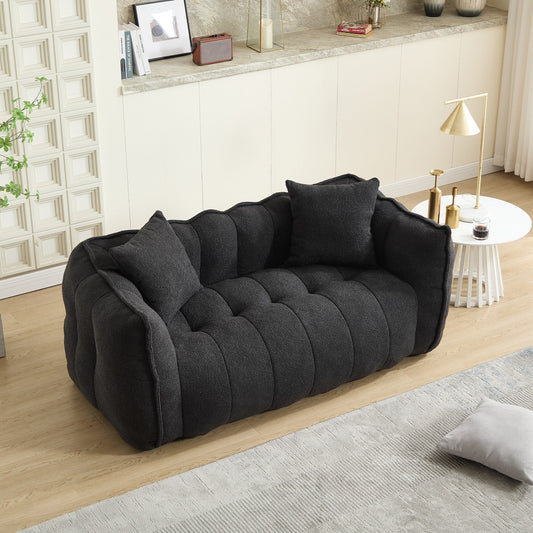 Fauteuil poire en chenille noire de 66 pouces pour deux personnes, canapé inclinable carré en mousse haute résilience pour jeux, lecture, télévision