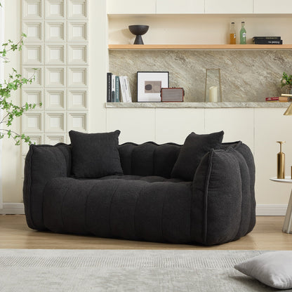 Fauteuil poire en chenille noire de 66 pouces pour deux personnes, canapé inclinable carré en mousse haute résilience pour jeux, lecture, télévision