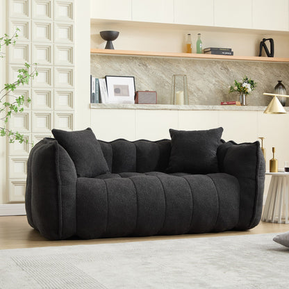Fauteuil poire en chenille noire de 66 pouces pour deux personnes, canapé inclinable carré en mousse haute résilience pour jeux, lecture, télévision