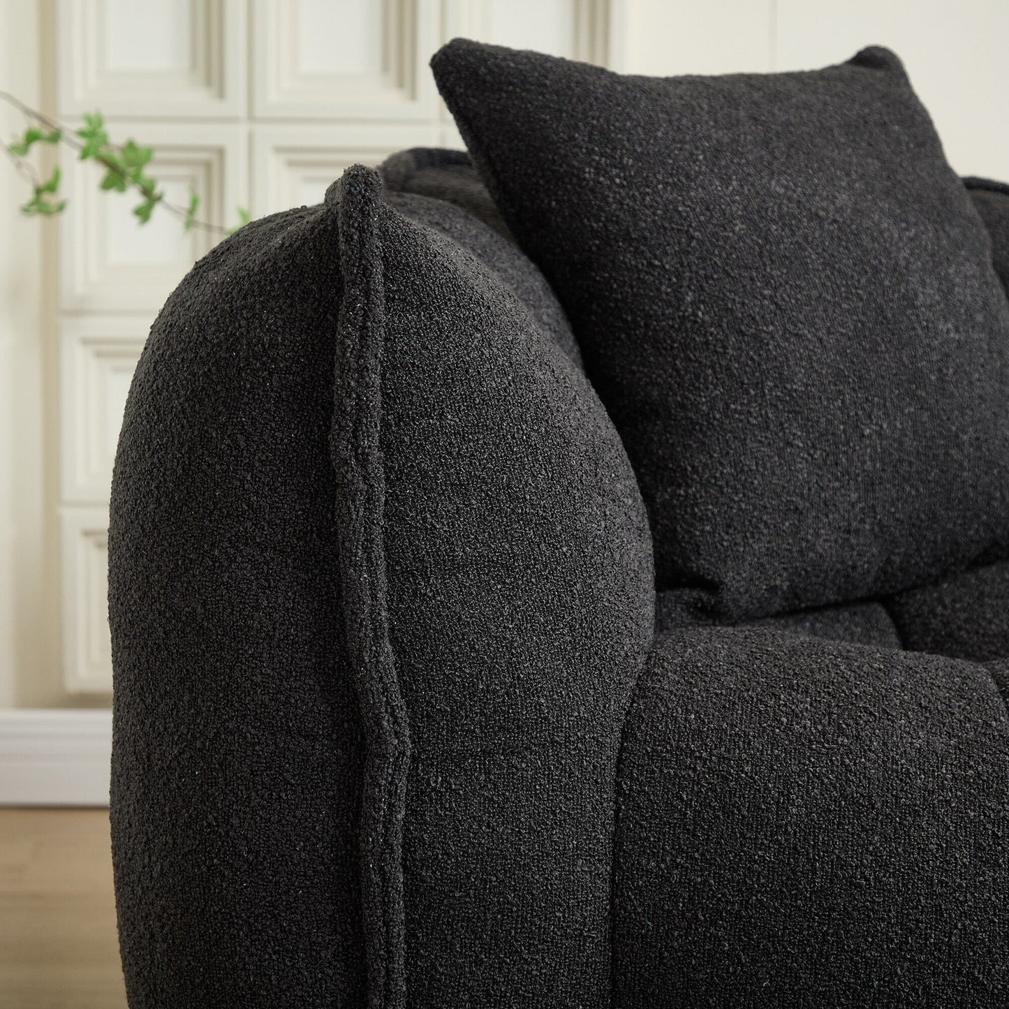 Fauteuil poire en chenille noire de 66 pouces pour deux personnes, canapé inclinable carré en mousse haute résilience pour jeux, lecture, télévision