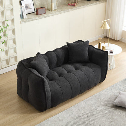 Fauteuil poire en chenille noire de 66 pouces pour deux personnes, canapé inclinable carré en mousse haute résilience pour jeux, lecture, télévision