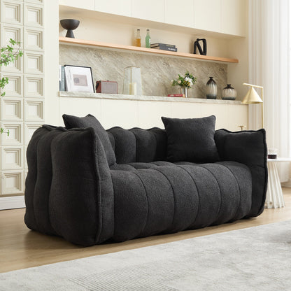 Fauteuil poire en chenille noire de 66 pouces pour deux personnes, canapé inclinable carré en mousse haute résilience pour jeux, lecture, télévision
