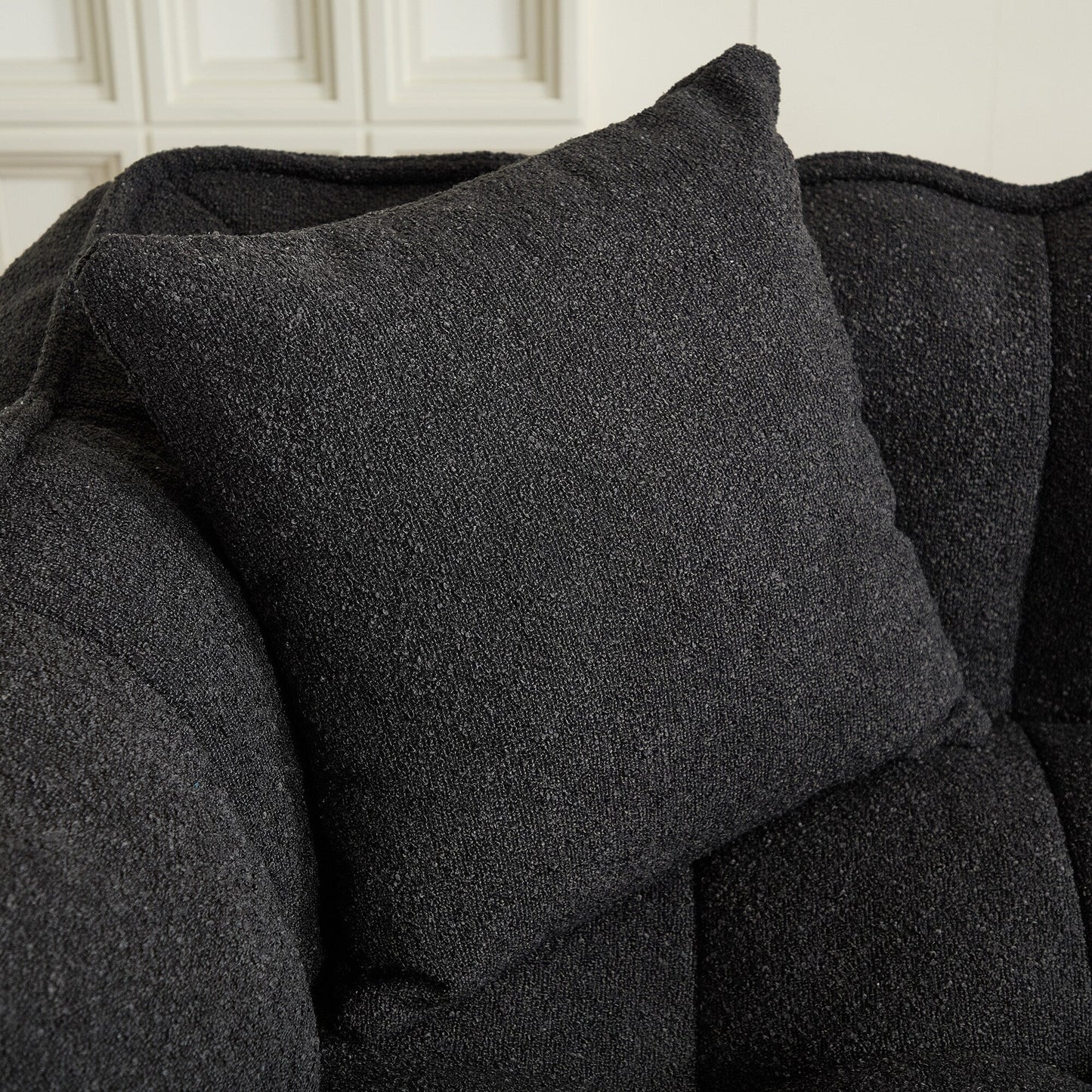 Fauteuil poire en chenille noire de 66 pouces pour deux personnes, canapé inclinable carré en mousse haute résilience pour jeux, lecture, télévision