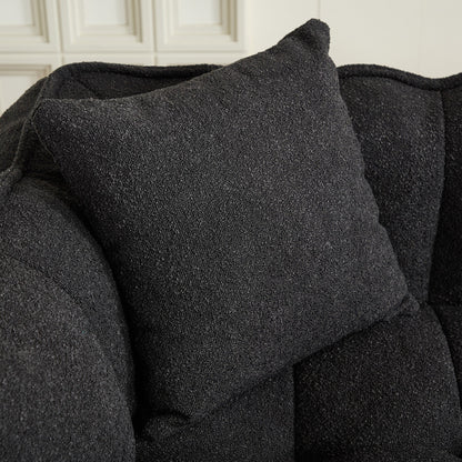 Fauteuil poire en chenille noire de 66 pouces pour deux personnes, canapé inclinable carré en mousse haute résilience pour jeux, lecture, télévision