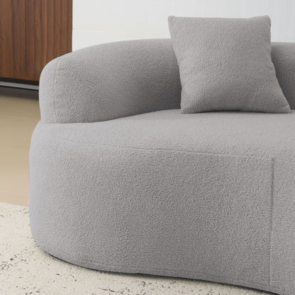 Canapé causeuse incurvé gris de 66,93 pouces, entièrement en éponge de compression, tissu velours Teddy, canapé compact sans assemblage