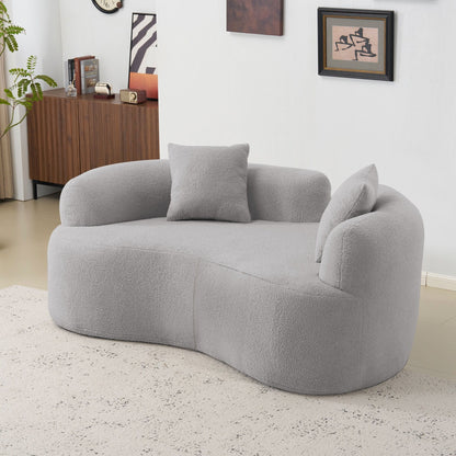 Canapé causeuse incurvé gris de 66,93 pouces, entièrement en éponge de compression, tissu velours Teddy, canapé compact sans assemblage