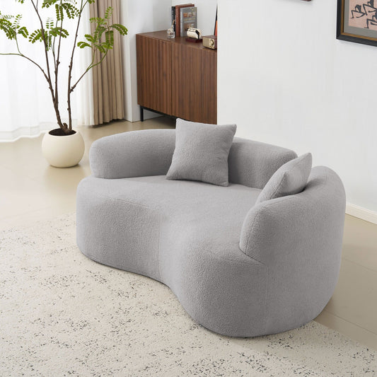 Canapé causeuse incurvé gris de 66,93 pouces, entièrement en éponge de compression, tissu velours Teddy, canapé compact sans assemblage