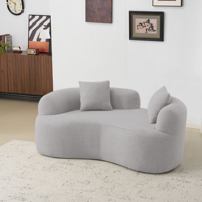 Canapé causeuse incurvé gris de 66,93 pouces, entièrement en éponge de compression, tissu velours Teddy, canapé compact sans assemblage