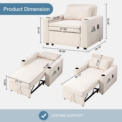 Canapé-lit 2 places en métal 66,93 $, avec coussin chauffant et massant, rangement dissimulé et porte-gobelets