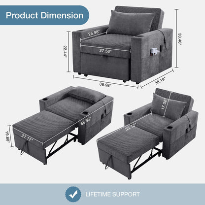 Canapé-lit 2 places en métal 66,93 $, avec coussin chauffant et massant, rangement dissimulé et porte-gobelets