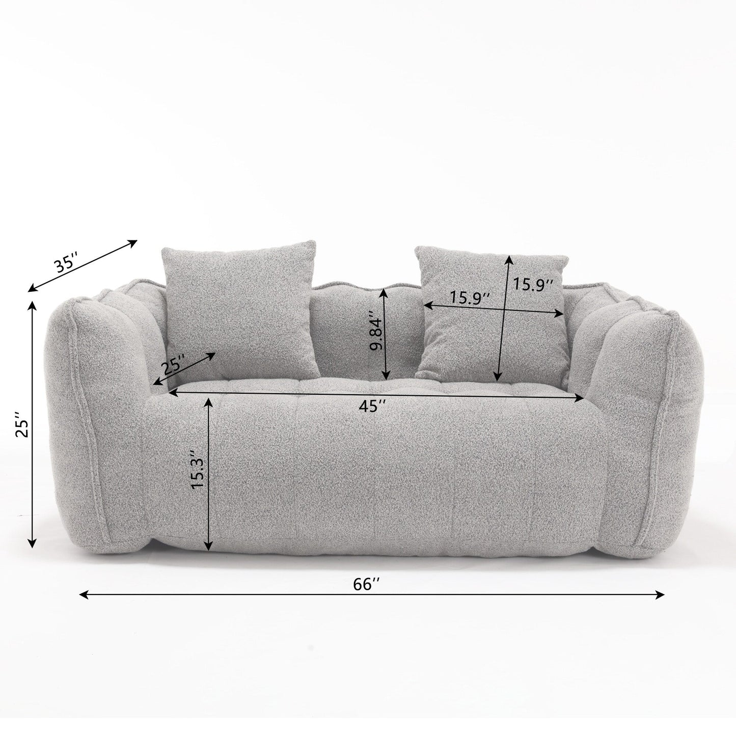 Pouf carré en chenille de 66 pouces avec noyau en mousse haute résilience, accoudoirs et poignée