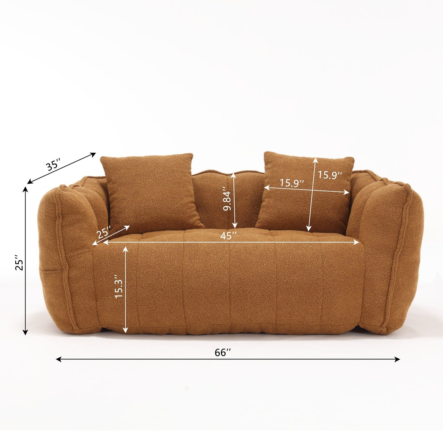 Pouf carré en chenille de 66 pouces avec noyau en mousse haute résilience, accoudoirs et poignée