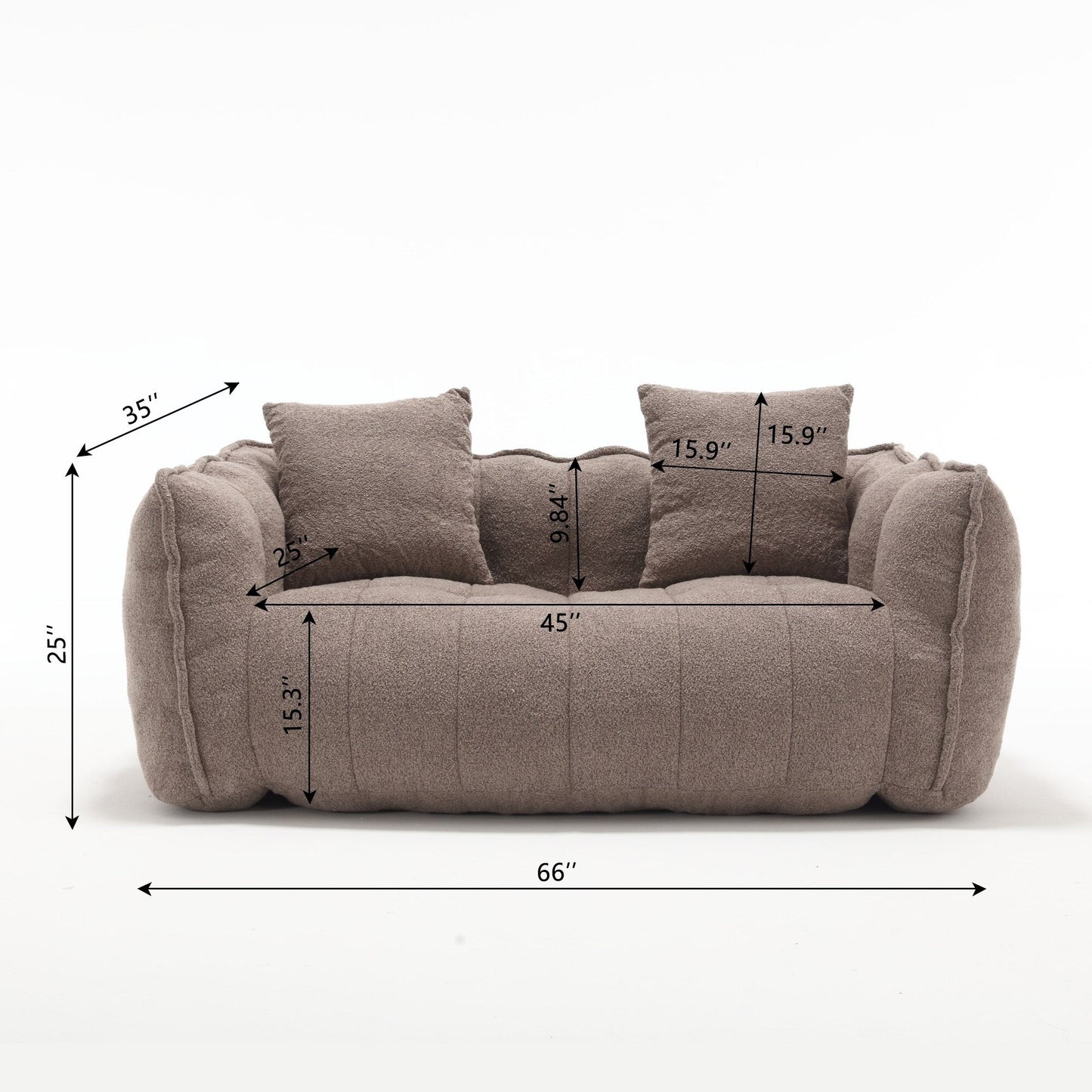Pouf carré en chenille de 66 pouces avec noyau en mousse haute résilience, accoudoirs et poignée