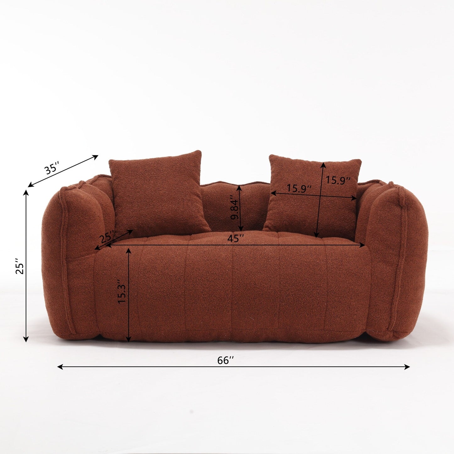 Pouf carré en chenille de 66 pouces avec noyau en mousse haute résilience, accoudoirs et poignée