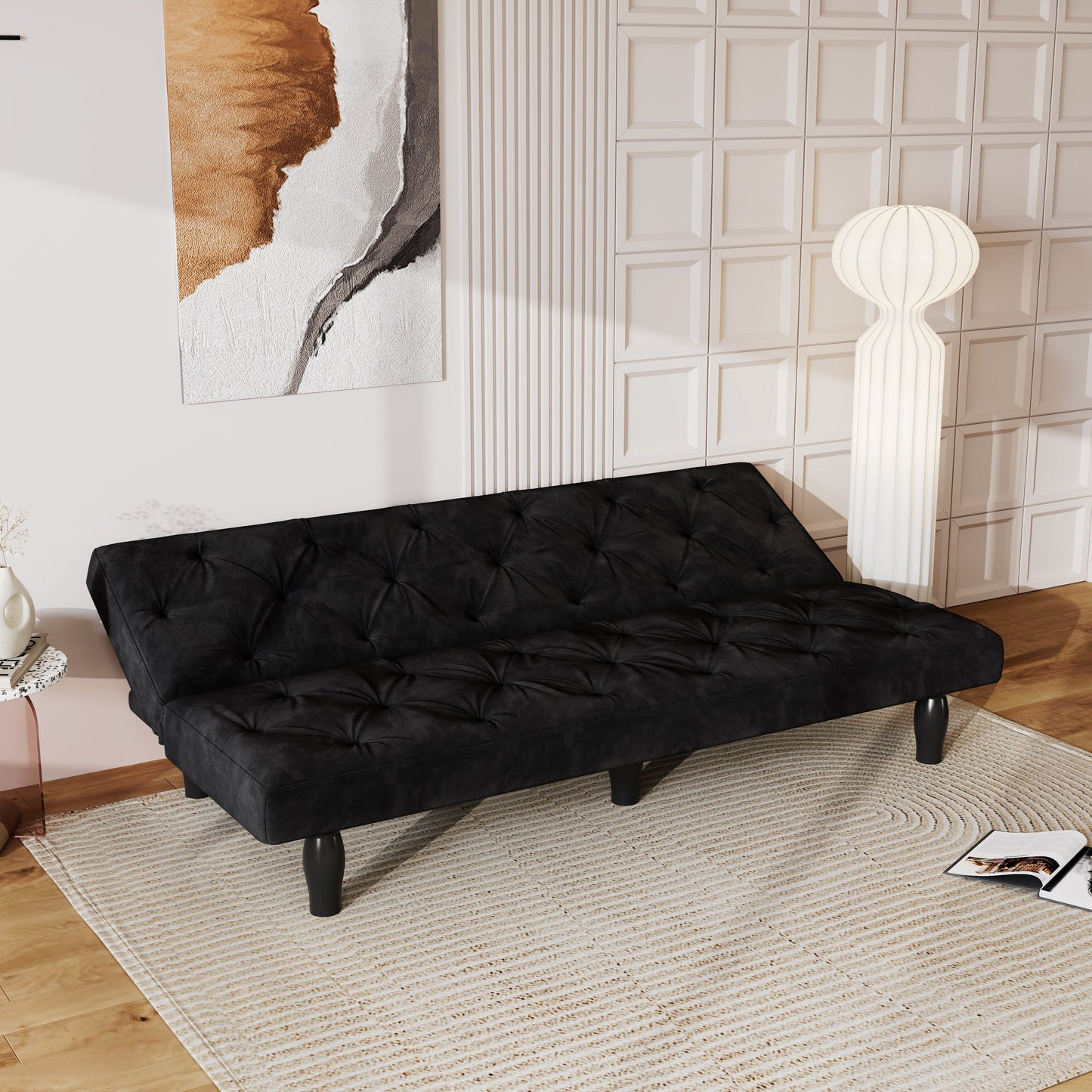 Canapé-lit 3 places en velours 66 avec cadre en bois robuste et coussin en mousse hautement élastique pour le salon