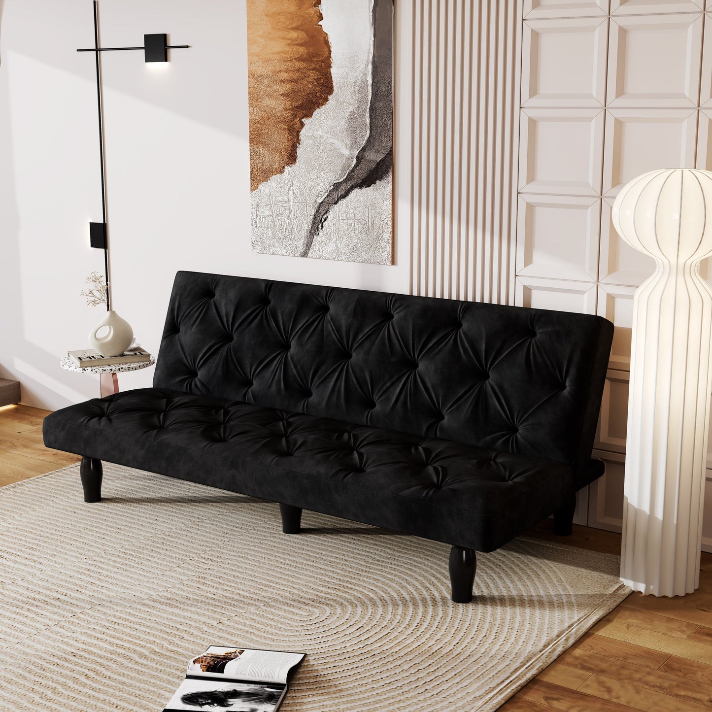 Canapé-lit 3 places en velours 66 avec cadre en bois robuste et coussin en mousse hautement élastique pour le salon