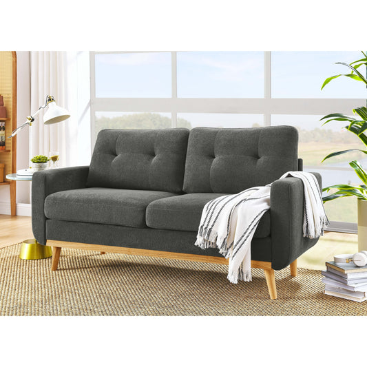 Causeuse capitonnée style milieu de siècle avec pieds en bois - 29,5 po x 67,7 po x 34,6 po