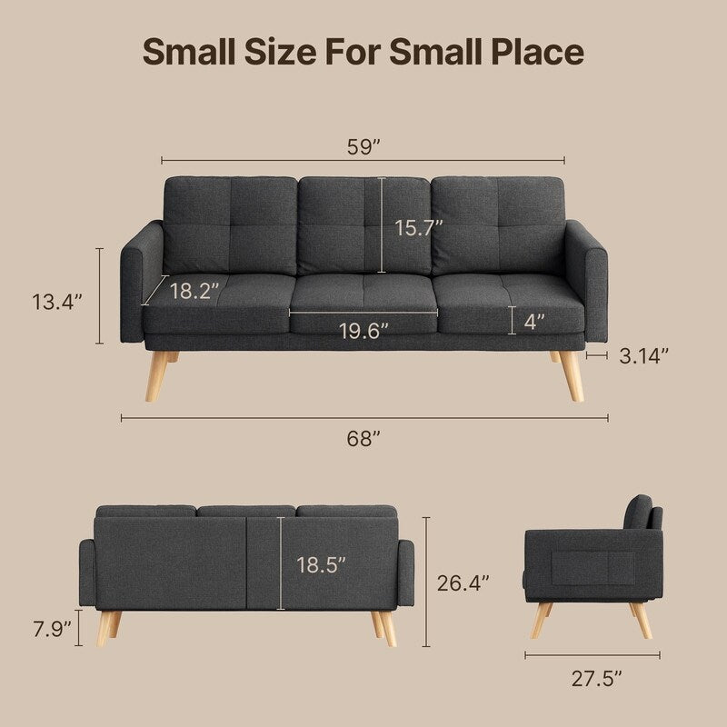 Canapé 3 places de 67 pouces avec accoudoirs moelleux et 3 coussins confortables pour le salon