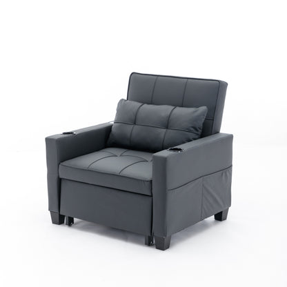 Canapé convertible 3 en 1 en similicuir 68.12 avec ports USB et tissu résistant à l'usure pour le salon