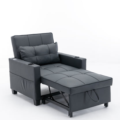 Canapé convertible 3 en 1 en similicuir 68.12 avec ports USB et tissu résistant à l'usure pour le salon