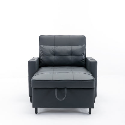 Canapé convertible 3 en 1 en similicuir 68.12 avec ports USB et tissu résistant à l'usure pour le salon