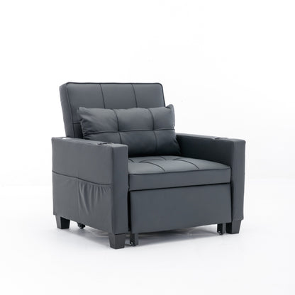 Canapé convertible 3 en 1 en similicuir 68.12 avec ports USB et tissu résistant à l'usure pour le salon