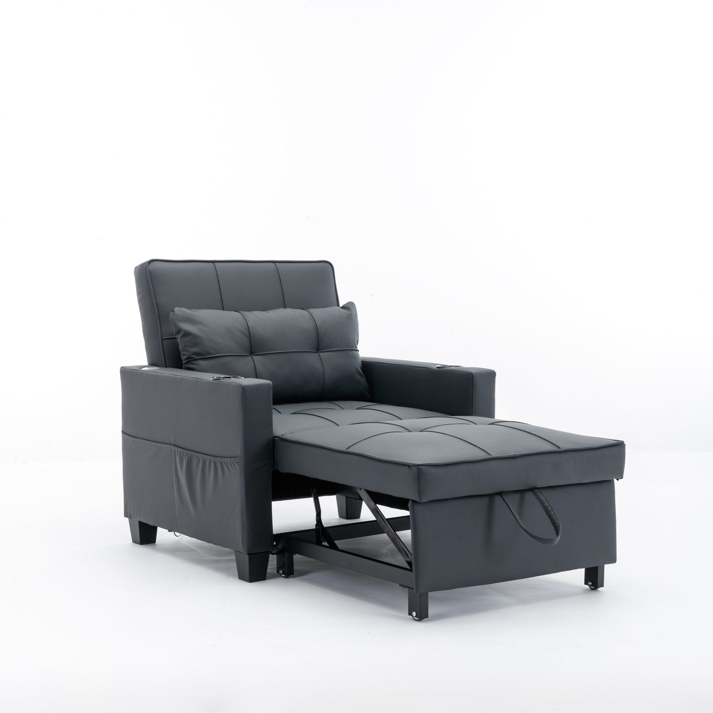Canapé convertible 3 en 1 en similicuir 68.12 avec ports USB et tissu résistant à l'usure pour le salon