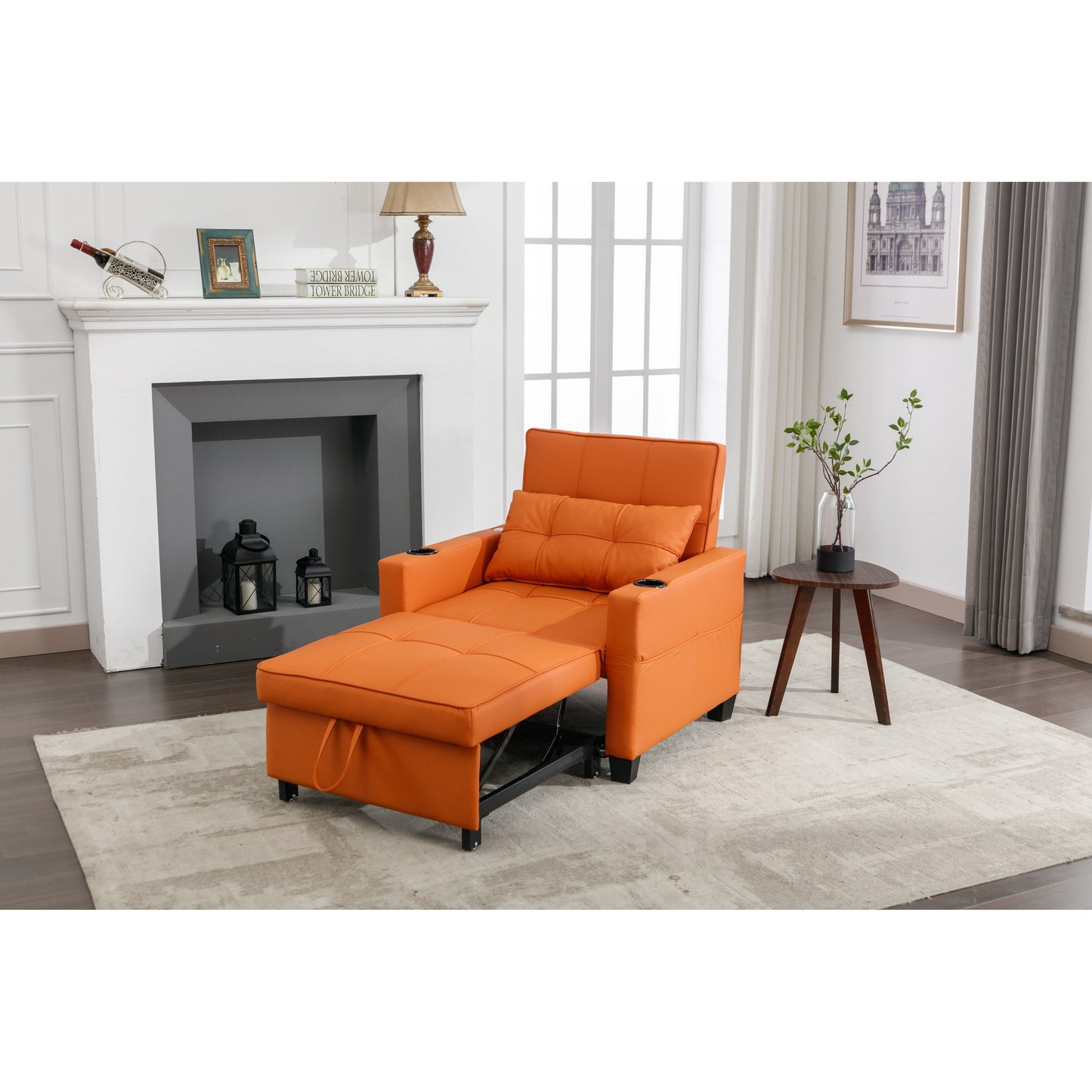 Canapé convertible 3 en 1 en similicuir 68.12 avec ports USB et tissu résistant à l'usure pour le salon