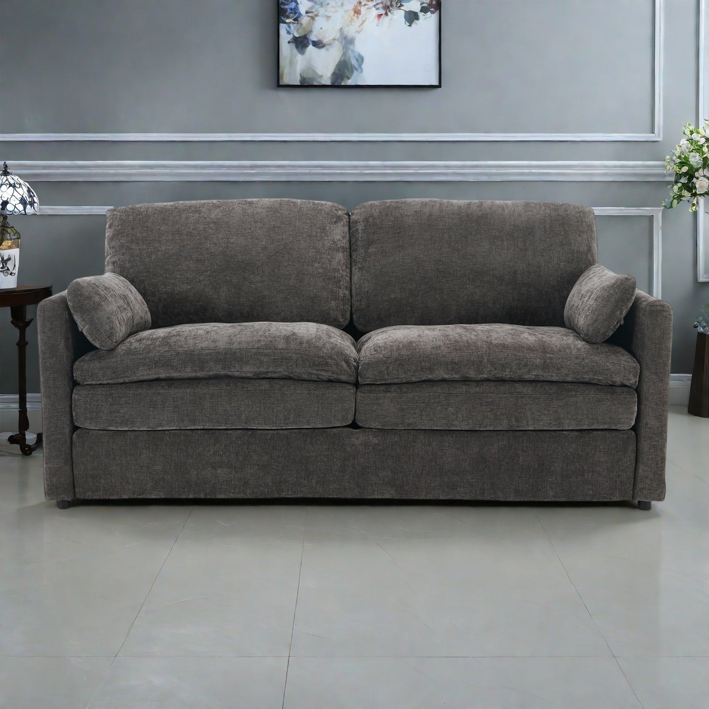 Canapé 2 places en chenille 68.1 avec coussins double épaisseur pour le salon