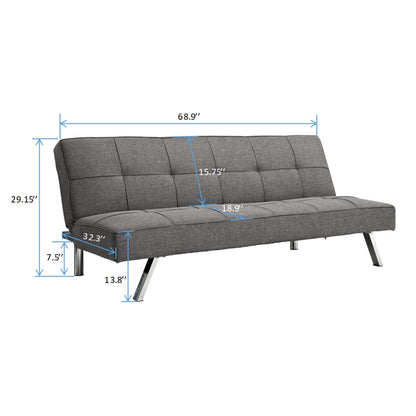 Canapé-lit en tissu 68,9 avec cadre en métal et pieds en acier inoxydable pour salon