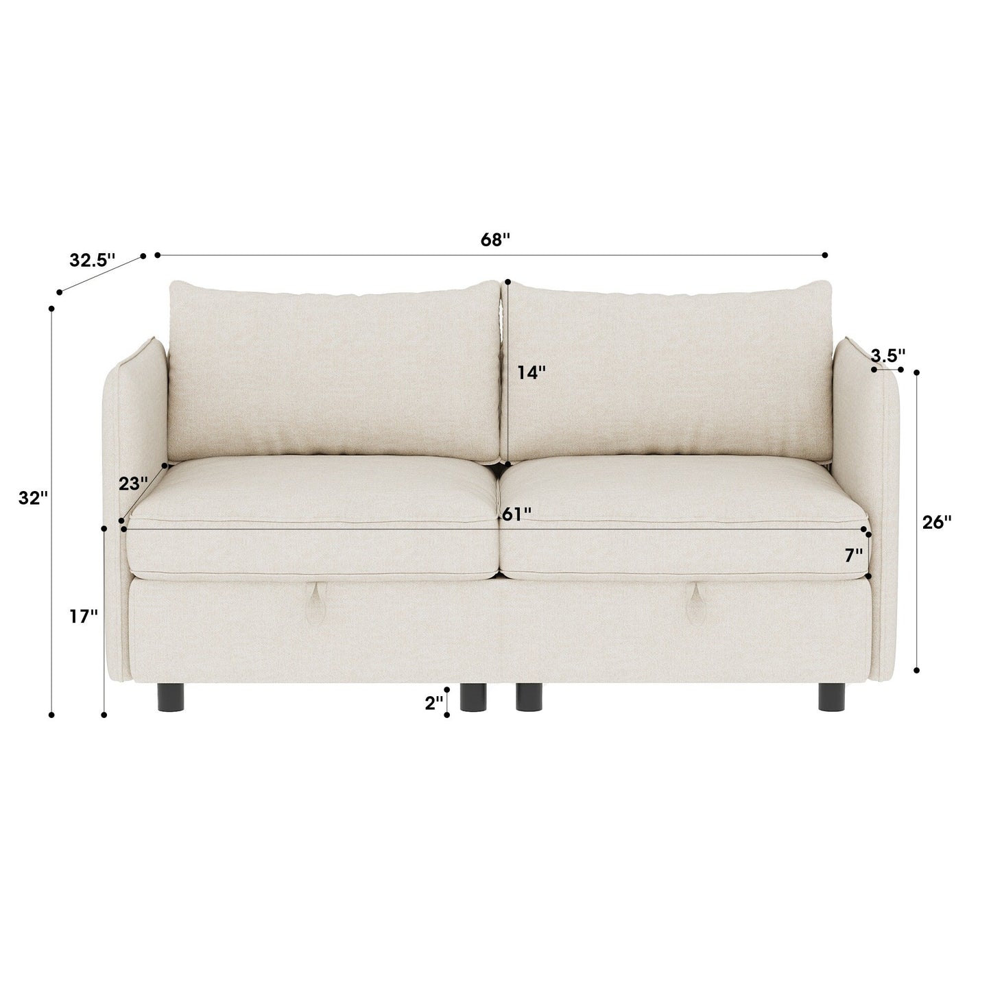 Causeuse en chenille de style milieu du siècle avec rangement dissimulé et capacité de 250 lb