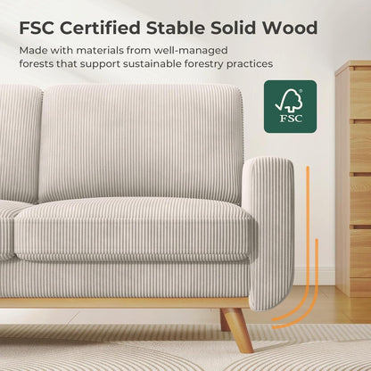 Canapé causeuse en velours côtelé vert 68 po - Coussin à ressorts confortable et cadre en bois massif, assise profonde et moderne pour salon et bureau