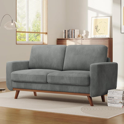 Canapé causeuse en velours côtelé vert 68 po - Coussin à ressorts confortable et cadre en bois massif, assise profonde et moderne pour salon et bureau
