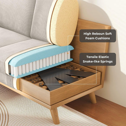 Canapé causeuse en velours côtelé vert 68 po - Coussin à ressorts confortable et cadre en bois massif, assise profonde et moderne pour salon et bureau