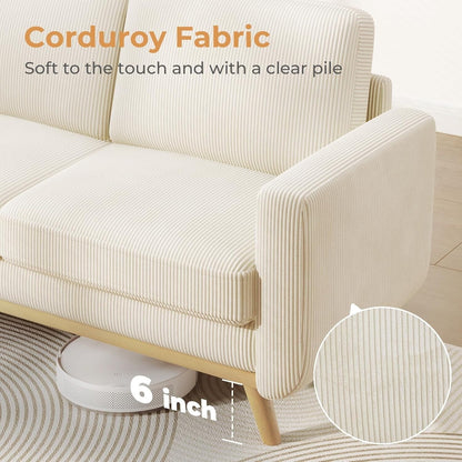 Canapé causeuse en velours côtelé vert 68 po - Coussin à ressorts confortable et cadre en bois massif, assise profonde et moderne pour salon et bureau