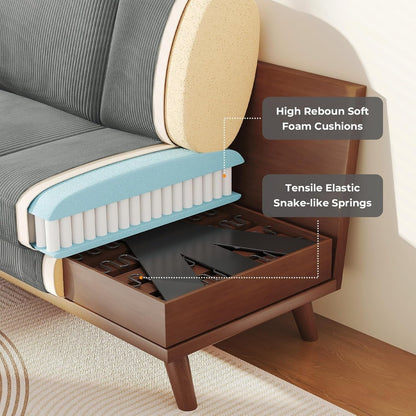 Canapé causeuse en velours côtelé vert 68 po - Coussin à ressorts confortable et cadre en bois massif, assise profonde et moderne pour salon et bureau
