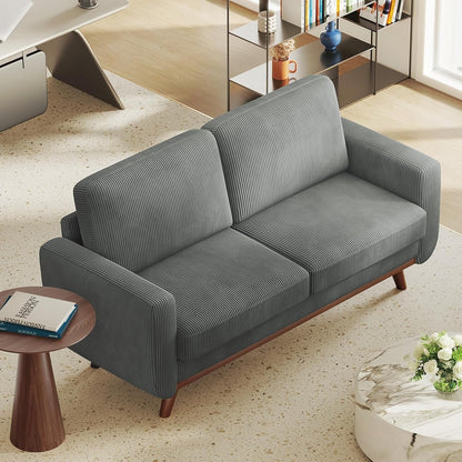 Canapé causeuse en velours côtelé vert 68 po - Coussin à ressorts confortable et cadre en bois massif, assise profonde et moderne pour salon et bureau
