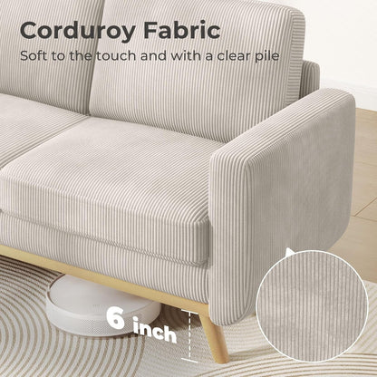 Canapé causeuse en velours côtelé vert 68 po - Coussin à ressorts confortable et cadre en bois massif, assise profonde et moderne pour salon et bureau