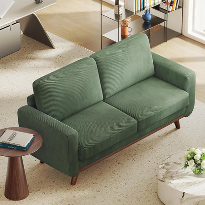 Canapé causeuse en velours côtelé vert 68 po - Coussin à ressorts confortable et cadre en bois massif, assise profonde et moderne pour salon et bureau