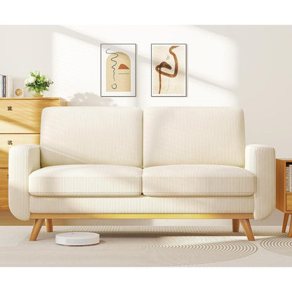 Canapé causeuse en velours côtelé vert 68 po - Coussin à ressorts confortable et cadre en bois massif, assise profonde et moderne pour salon et bureau